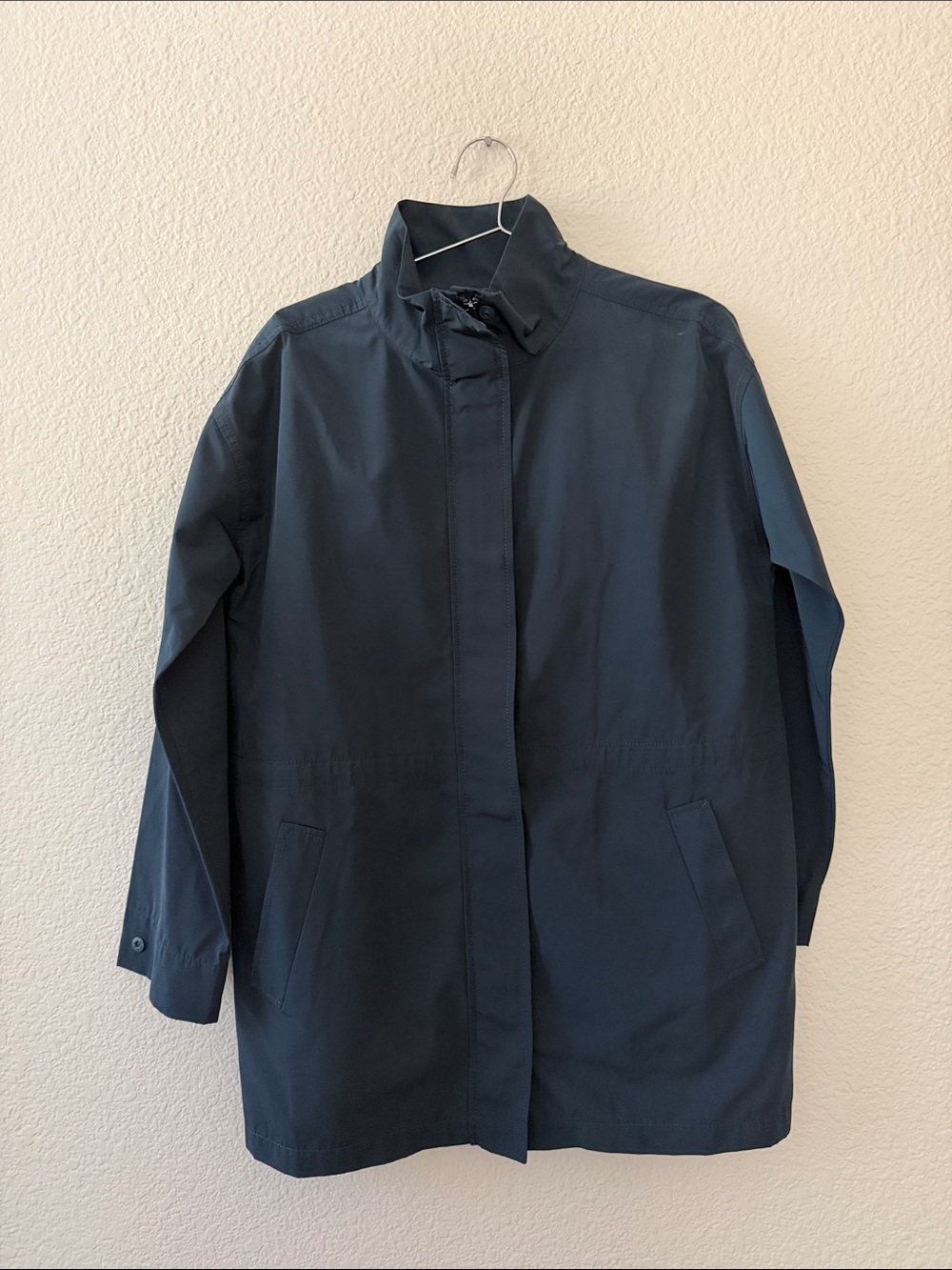 Eileen Fisher teal Stand-Collar Trench Coat